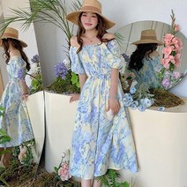 오프숄더 스퀘어넥 플라워 롱원피스 데이트 바캉스룩