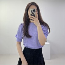 반이무드 국내생산 날씬해보이는 엠보 반팔 퍼프 블라우스 티 티셔츠