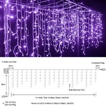 led 크리스마스 커튼 조명 등 가게 집 장식 전구 전등 데코레이션 Led 빛 0.4-0.6m ac 220v 고드름 빛 문자열 웨딩 룸 화환 정원 5m, 자주색, 220v EU 플러그