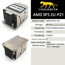 소형히터 Coolserver-P21 2U 서버 CPU 쿨러 4 히트 파이프 워크 스테이션 컴퓨터 냉각 팬 AMD SP3 프로세, 01 없음 RGB_01 AMD SP3