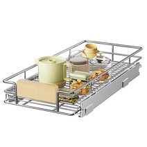 LOVMOR 나무 손잡이가 달린 풀아웃 캐비닛 오거나이저 너비 19.2cm(7½인치) x 53.3cm(21½인치) 튼튼한 서랍 선반 슬라이드 아웃 주방 식료품 저장실용 수납, 10½