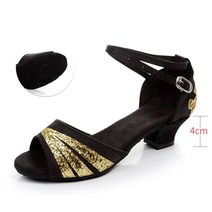 셀럽당 여성 라틴댄스화 걸 어덜트 미드힐 샌들 실내 댄스화 S01837, 190, 블랙/금색