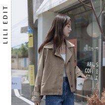 분위기 숏 트렌치코트 봄가을 정장넥 루즈핏 슬림핏 코트 여 nvwqaitao