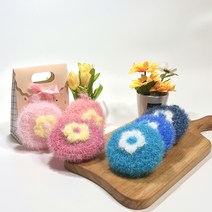 [휘연공방] 답례품 전용 핸드메이드 두겹 미니플라워 수세미 집들이 고급스러운 상자 포장 최소 10개 이상 결혼식/돌잔치 답례품, 옐로우