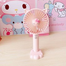4엽 USB충전식 핸디팬 무드등 겸용 쿠로미 헬로키티 마이멜로디 시나모롤 폼폼푸린 페이스 캐릭터 무선 미니선풍기 휴대용 폰거치대 스탠드겸용 저소음 선물용 캠핑 등산용, 색상5번-키티고양이, 핸드팬 무드등 겸용