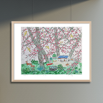 [그림닷컴] 제주생활의 중도 (150 Editions) Cervidae Forest 이왈종 판화 액자추가가능, (원목)우드블랙