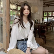 텐셀 코튼 기본베이직 V넥 셔츠 오버핏 화이트 라이트블루 아이유 바캉스룩 신혼여행 제주도
