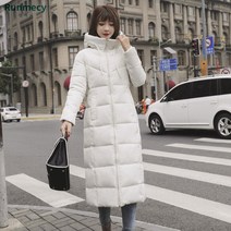 런메시Runmecy 여성 가을 겨울 슬림 후드 롱패딩 롱다운 점퍼