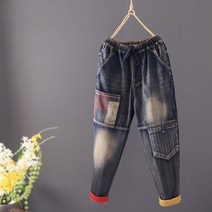 WAWAMOM(특허브랜드) 여성 데님 덧뎀 패치 배기팬츠 여자 롤업 와이드청바지 몸빼 항아리 똥싼바지 CJR36
