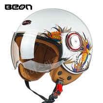 BEON 레트로 오토바이 헬멧, 중, 흰 앵무새