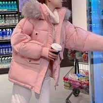 여성 숏 패딩 점퍼 귀여운 색감이쁜 모자 후드 털 따뜻한 두꺼운 박시한 오버핏 루즈핏