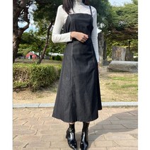 나인포시즌 데님라인 결혼식 하객룩 생지 데님 청 뷔스티에 스티치 A라인 원피스