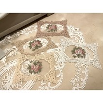 [신혼일기] 프렌치 레이스 플라워 자수 컵받침 사각 티코스터 5 color, 브론즈