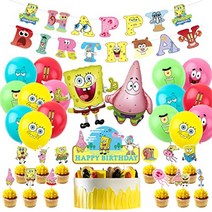 일본 정품 Fantasyon 생일 happybirthday 가랜드 장식 세트 풍선 파티 스폰지밥 뚱이 징징이 모양 풍선 토퍼