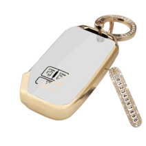 키에티 기아 신형 카니발 4세대 KA4 7버튼 TPU 엣지 키케이스 + 큐빅번호판, 골드_화이트