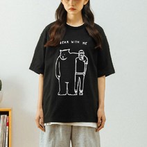 어워크 오버핏 반팔티 남녀공용 5부 반팔 티셔츠 베어프렌즈
