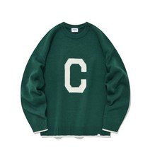 COVERNAT 램스울 C 로고 크루넥 니트 그린