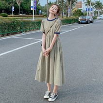 스타일아유 여성 배색 패턴 예쁜 퍼프 반팔 롱 원피스 빅사이즈 여름 하객 데일리 [AYG6OP0037]
