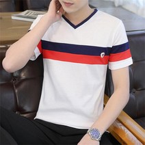 미스손 남자 배색 슬림핏 브이넥 반팔 티셔츠