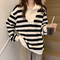 대박난박양 스트라이프 카라 티셔츠