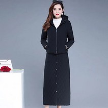 여자 누빔 퀄팅 패딩 후드자켓 스커트 투피스 쇼트 다운점퍼 상하복 세트