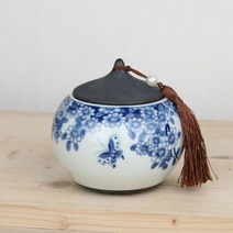 청화백자 실용적인 투톤매화 말총뚜껑 차통, 단일속성