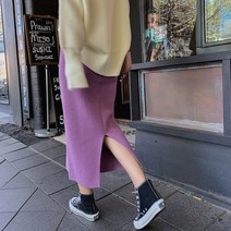 일상 데일리룩 슬릿 니트롱스커트 4color
