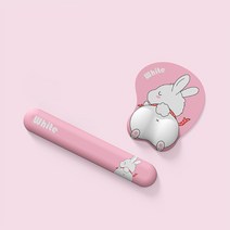 스포트라이트 귀여운 캐릭터 키보드 팜레스트 + 손목보호 마우스패드 2in1 세트, 화이트래빗