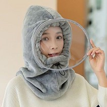 980FB7 안면마스크 방한모자 기모 후드모자 전면필름, 브라운