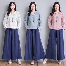 여성 면마 린넨 봄 가을 철릭 개량 퓨전 한복 투피스 세트 한벌