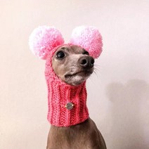 애완동물아주 귀여운 핸드 우븐 이탈리아 그레이하운드 모자 폼폼 2 개 포함 애완 동물 용, 07 Pink_01 head 27cm