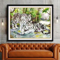 수재샵 백호한쌍 (라운드 + AB 2.8mm 3D 가로 90cm X 세로 70cm) 보석십자수