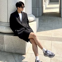 YAPOGI 여름 남성 캐주얼 반바지 유행 레트로 반바지 남성용 느슨한 스트레이트 얇은 양복 한벌