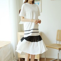 플레이팝 여성용 2컬러 배색 밑단프릴 롱원피스