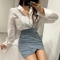 패션 여성 pu 가죽 스커트 높은 허리 S-XL