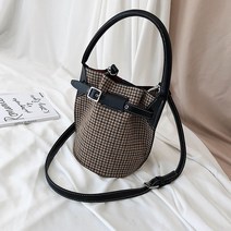 도오빠 어돈숄 여성 가죽 크로스백 버킷백 체크 패브릭 미니 토트백 여행 숄더백 핸드백 가방 여자크로스백