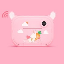 프린트가 있는 어린이 비디오 카메라 즉석 프린트 완구 여아용 생일 선물, 02 Pink Rabbit 2Rolls, 32G SD Card