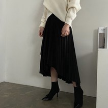 [비비애르] 랩 플리츠 언발 밴딩 롱 스커트 하객스커트 맘룩 페미닌코디
