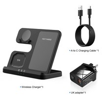 고속 무선 충전기 거치대 듀얼 삼성 갤럭시 Z Flod4 S22 S21 FE 30W 용 3 인 1 무선 충전기 스탠드 고속, 03 Samsung UK -Black