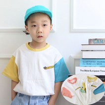 아이크레용 아동용 칫솔 자수 치카치카 배색 반팔티셔츠