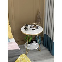 YEAR COLOR 철예 암반 침실 다용도 이동식 사이드 테이블, 2단, 화이트골드