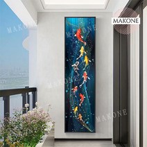 Makone 상표등록 대형 비단 잉어 비즈 보석십자수 구어도 전체수 원형비즈 개업 선물, 35X120cm