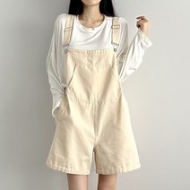 라라콩 여성용 루즈핏 코튼 멜빵 반바지 점프수트