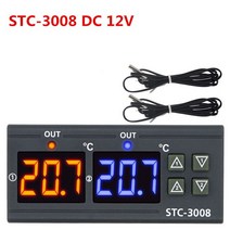 온습도계 STC-3008 디지털 온도 컨트롤러 AC 110V 220V DC 12V 24V 이중 습도계 난방 냉각 2 릴레이 출력 AC 릴레이 40 끄기, 중국