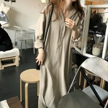 2022년 여성 가을 겨울 결혼식 데이트 루즈핏 린넨 쉬폰 롱원피스 드레스 셔츠형원피스