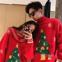 크리스마스 어글리스웨터 니트 눈꽃 나무그림 레트로 커플 노르딕 레트로 빅사이즈 터틀넥