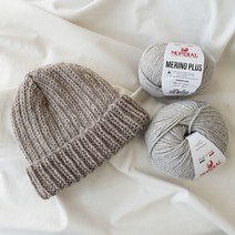 슬로우모먼츠 메리노울 클래식 비니 - 대바늘 비니 뜨개질 패키지 뜨개 모자, 핑크베이지