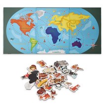 어린이 탐험놀이 세계지도 자석 퍼즐판 쉬운퍼즐 학교 유아 교육완구 5세, 1개