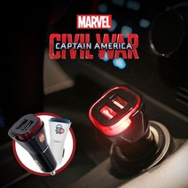 MARVEL 시빌워 3.1A 듀얼USB 차량용 LED시거잭 충전기72394EA, 시빌워-아이언맨
