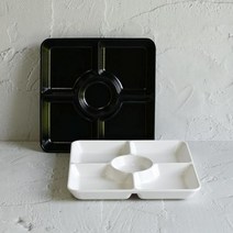 국산 멜라민 5칸 나눔접시 5구 5절 월남쌈 접시 반찬 그릇 캠핑 업소 식당, 검정